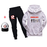 Ro-Bloxs เสื้อสเวตเตอร์มีฮู้ดสำหรับเด็กผู้ชาย,ชุดนักวิ่งแบบมีกระเป๋า + กางเกงขายาวแฟชั่นลายการ์ตูน2ชิ้นปี Pk1216A