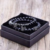 Bracelet Men Accessories Matte Oxyn Stone Beads Skull Erkek Bileklik Set Crown Jewelry Mens Bracelets For Women Pulseras Mujer