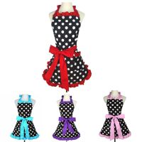 Lovely Apron For Women Kitchen Cooking Work Clothes Polka Dot Princess Bowknot Waterproof Oilproof