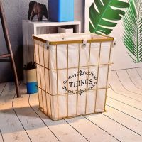 [COD] ins wrought iron dirty clothes basket home storage with lined bathroom bucket