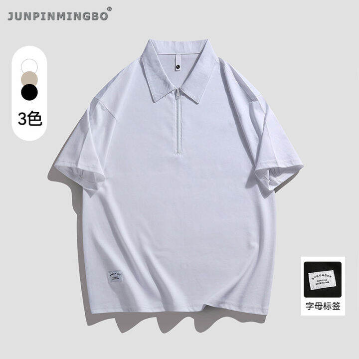 junpinmingbo-ซิประบาย-m-3xl-ซิปเปิดครึ่งรู้สึกเสื้อโปโลทำงานนักธุรกิจผู้ชายผ้าไหมน้ำแข็งทรงหลวมระบายอากาศได้นุ่มสวมใส่ทุกวันเสื้อยืดลำลอง