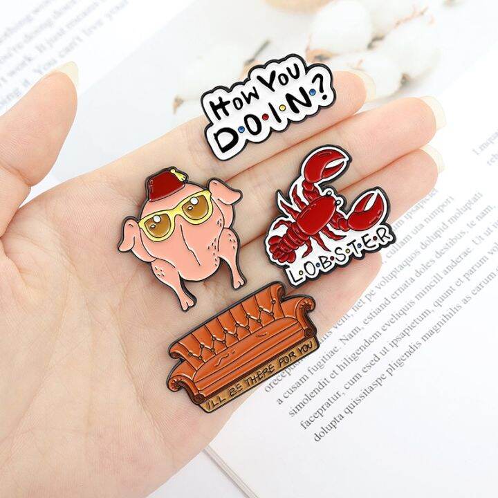 new-creative-america-tv-show-friends-brooch-pin-cartoon-cute-lobster-sofa-styling-enamel-pin-badge-for-unisex-gift