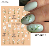 Jiauting Snowdrop NAIL Sticker ฤดูใบไม้ผลิดอกไม้ Campanula 5D embossed Slider สีขาว Flora