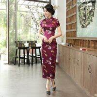 ภาษาจีนแบบดั้งเดิม qipao ผอมยาวชุดราตรีชุดกี่เพ้าผู้หญิงดอกไม้ผีเสื้อ cheongsam แต่งตัว