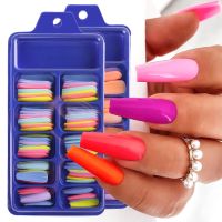 100pcs Coffin Design Fake Nails Art Tools Mix Neon Colors Ballerina False Nails Press On Full Fingernails Manicure Tips BE1895-1