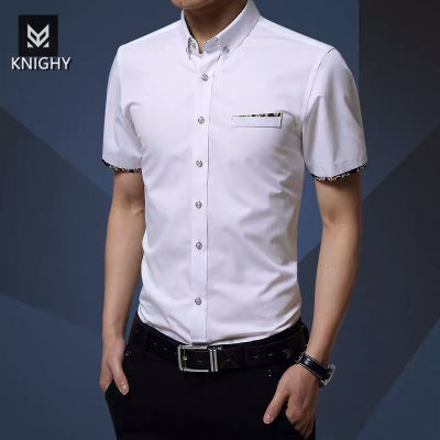 KNIGHT เสื้องานธุรกิจสบายๆเสื้อเชิตเวอร์ชั่นเกาหลีแขนสั้นผู้ชาย,เสื้อเสื้อเชิ้ตผู้ชายพอดีตัวลำลองฤดูร้อน
