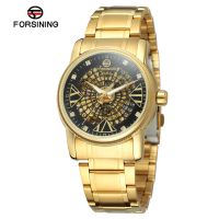 hot style FORSINING Fujini watch gold steel band black automatic mechanical mens and womens