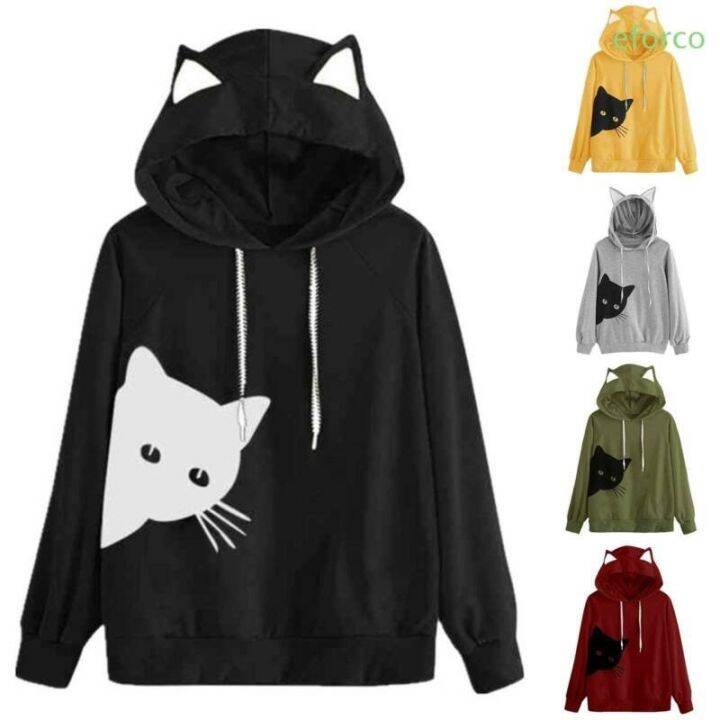 Wholesale Cute Womens Cat Ear Hooded Long Sleeve Hoodie Plain Solid