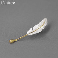 INATURE 925 Sterling Silver Handmade Fine Jewelry Vintage Feather Brooch Pin For Women Accessories