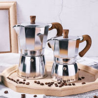 Moka Espresso กาต้มกาแฟ มอคค่าพอท Moka pot อลูมิเนียม อิตาเลี่ยน สีเงิน ด้ามไม้ แบบหนา