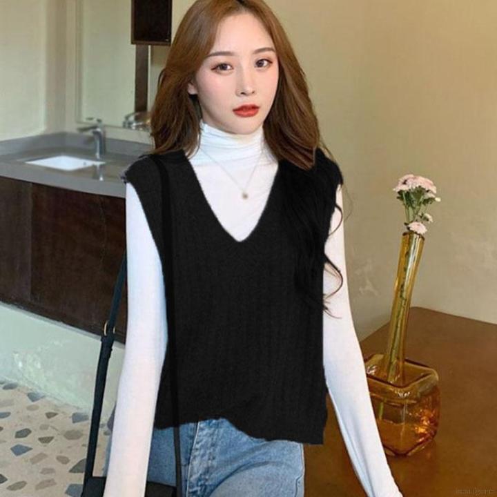 women-korean-style-lace-up-sleeveless-outer-wear-knitted-vest
