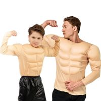 Special for holiday Adult muscle mens long-sleeved T-shirt childrens King Kong role-playing funny creative fake abs party costumes