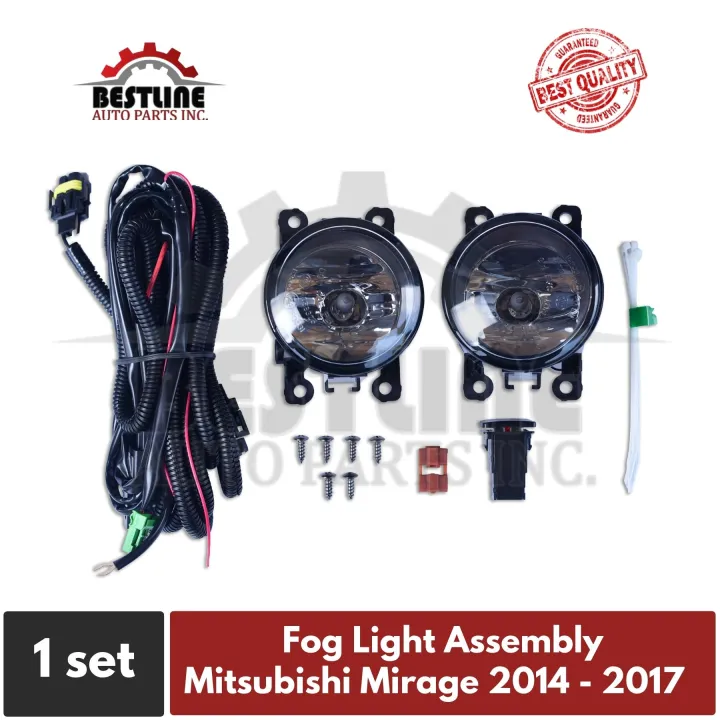 Fog Lamp Fog Light Foglamp Foglight Assembly Set with wiring for Mitsubishi Mirage G4 2014 to