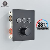 Matte Black 3 Way Thermostatic Mixer Valve Bathroom Concealed Embedded Box Shower Faucet Spool Temperature Control Valve Showerheads