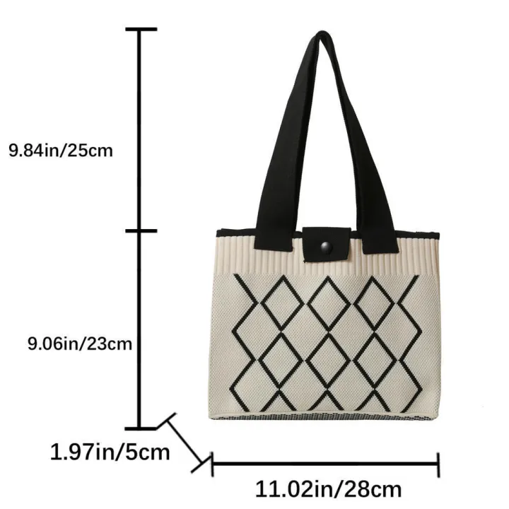 student-large-capacity-tote-bag-weave-womens-bag-versatile-line-rhombic-lattice-shoulder-bag