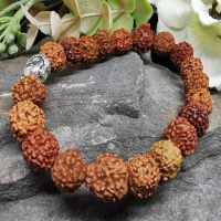 8Mm สีน้ำตาล Rudraksha ไม้ต้นมะพร้าวเงินลูกปัดพระพุทธรูปกำไลข้อมือพุทธสง่างามจิตวิญญาณคลาสสิก