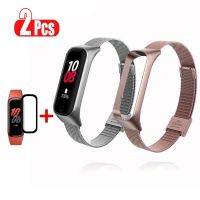 △❡☑ สร้อยข้อมือสำหรับ Samsung Galaxy Fit 2 สายโลหะสแตนเลสสตีลสำหรับ Galaxy Fit2 R220 พร้อมตัวป้องกันหน้าจอสายรัดสมาร์ท