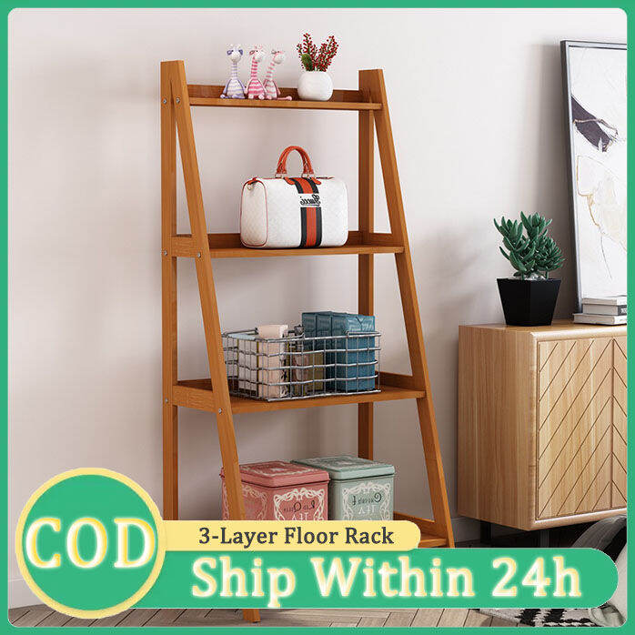 Bookshelf 3/4 layer Wooden Ladder Display Rack Living Room Space Saver