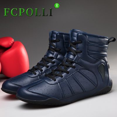 New Arrival Couples Boxing Fighting Boots Blue White Leather Wrestling Shoes Unisex Anti Slip Boxing Shoe Designer Sneakers Man