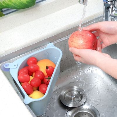 【CC】❆﹍  Triangular Sink Strainer Drain Fruit Vegetable Drainer Sponge Rack Storage Basket Cup Filter