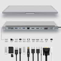 12 IN 1 USB C Hub 4พัน HD RJ45 VGA หลายแยก USB สถานีเชื่อมต่อ Lan อีเธอร์เน็ต3.5มิลลิเมตร PD ชาร์จ SD TF อะแดปเตอร์สำหรับ Air