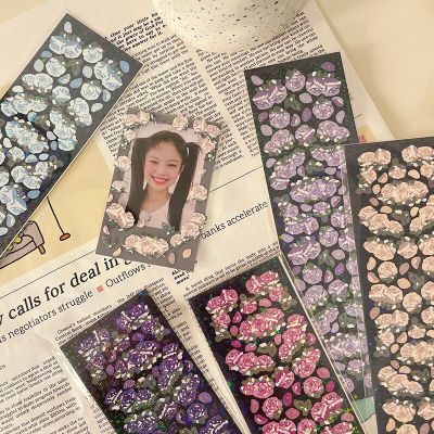 12 Style Ins Laser Sequin Rose Series Sticker Creative Fashion Hand Account DIY Decoration Collage Korea Hot Material Stickers