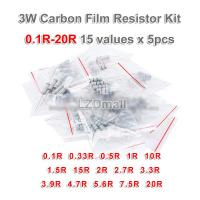 15values x 5pcs=75pcs 3W Carbon Film Resistor Resistance Assorted Kit 5% 0.1 ohm-20 ohm 0.1R 0.33R 0.5R 1R 10R 1.5R 15R 2R 2.7R 3.3R 3.9R 4.7R 5.6R 7.5R 20R