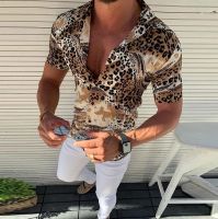 【Hot Sale】embellishembellishขนาดบวกแขนสั้นผู้ชาย Shirt2020 FashionSlimLeopard เสื้อ MenClothing ท็อปส์ Camisa Masculina