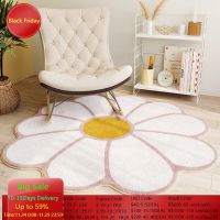 Nordic Fluffy Sun Flower Car Plush Bedside Round Rugs Girl Bedroom Children Room Floor Mats Soft Rug for Baby Play Crawl Mat