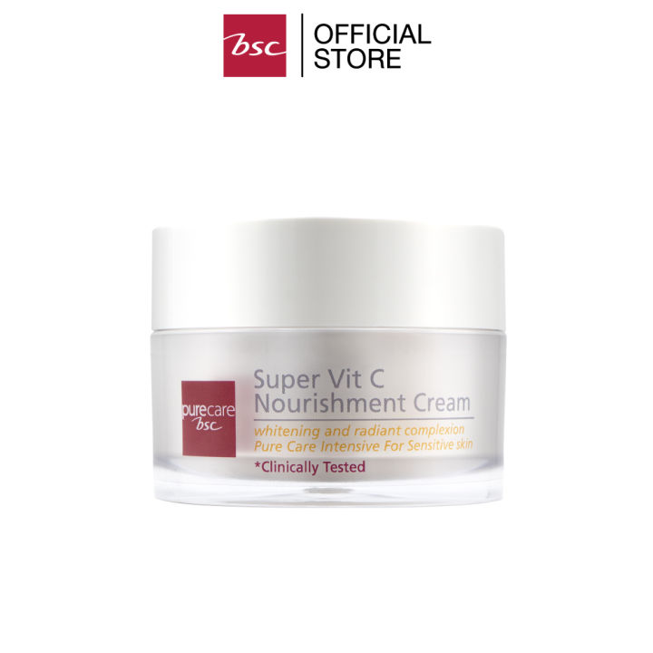 pure-care-super-vit-c-nourishment-cream-ครีมสูตรวิตามินซี-เนื้อกึ่งใส-ซึมง่าย-ช่วยให้ผิวกระจ่างใสอมชมพู-อิ่มเอิบ-มีน้ำมีนวล-สีผิวแลดูสม่ำเสมอ