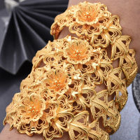 Most popular Bangles Bracelet Dubai Gold Color Bangles For Women Vintage Bride Wedding Bracelet Bangles Africa Arab Jewelry 4Pcs