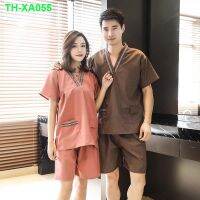 The new sweat evaporate model of mens and womens short sleeve ramie bath under comfortable breathable foot massage robe spot big yards