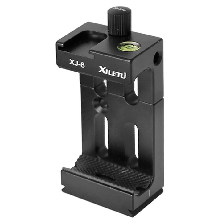 xiletu-xj-8-tripod-head-bracket-mobile-phone-holder-clip-for-phone-flashlight-microphone-with-spirit-level-and-cold-shoe-mount