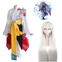 Japan Anime Inuyasha Sesshomaru Cosplay Costume Mask Kimono Wig Hair Style Costumes Silver Wigs Halloween Party