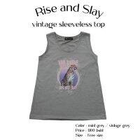 VRT rise and slay tiger vintage print : mint grey : free size : sleeve less