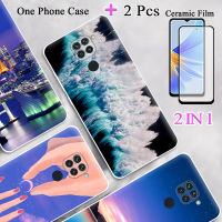 2 IN 1สำหรับ Redmi Note 9กรณีนิ่ม TPU ซิลิโคนทาสีเคสโทรศัพท์ที่มีฟิล์มกันรอยกันกระแทกโค้ง