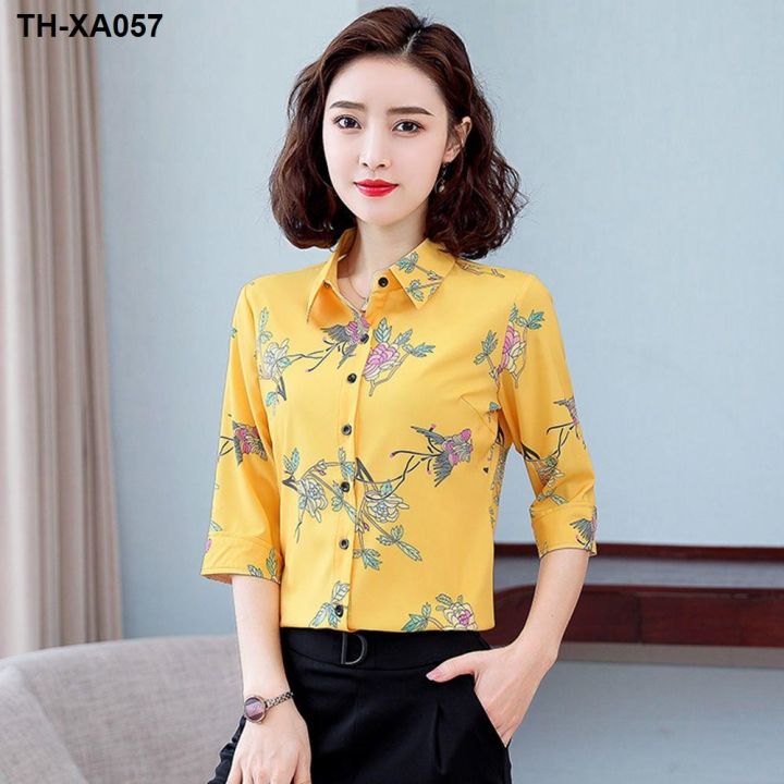 and-european-high-quality-floral-chiffon-flower-womens-western-style-2021-summer-new-style-three-quarter-sleeve-top-short-sleeved