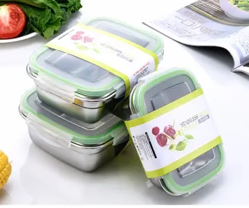 1pc Square Stainless Steel 304 Food Storage Container With Lid For