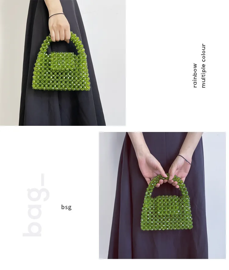 Customized Bead Bag Green Hand-woven Celebrity Handbags Top-handle