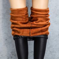 【CC】 Warm Leggings Imitation Leather solid Cold Resistant Thick Fleece Stretch Pants