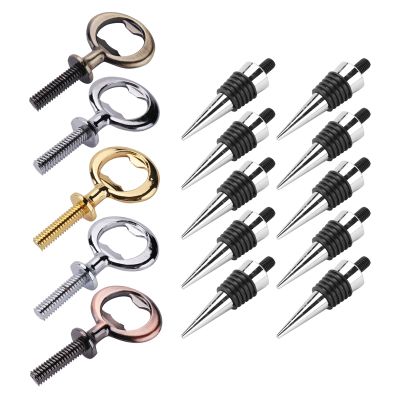 10Pcs Wine Stopper and 5Pcs Blank Stainless Steel Bottle Opener Chrome Bottle Stopper Bottle Opener Inserts Set Hardware