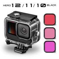 Gopro Hero12 11 10 9ฝาครอบดำใต้น้ำสำหรับดำน้ำเคสกันน้ำสีดำ60ม. สำหรับ Gopro Essorie