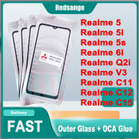 กระจกด้านนอกหน้าจอด้านหน้า Redsange พร้อมกาวโอก้าสำหรับ Realme 5/Realme 5i/Realme 5 S/Realme 6i/Q2i Realme/V3 Realme/C11 Realme/C12 Realme/Realme หน้าจอ C15แอลซีดีระบบสัมผัสตัวเปลี่ยนกระจกด้านนอก