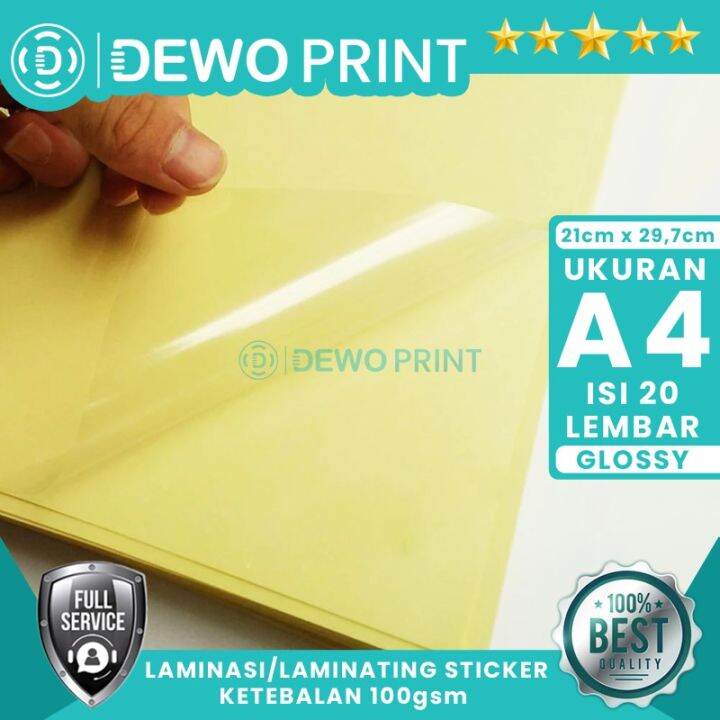 Laminasi/Laminating Sticker ukuran A4 21cm x 29,7cm (Isi 20 lembar