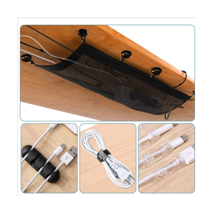Under Desk Cable Management Net, Under Table Cord Management Mesh Organizer Flexible Wire Hiders