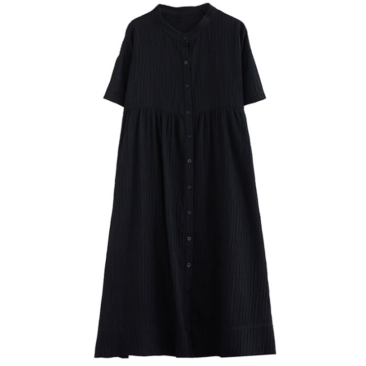 xitao-dress-temperament-summer-casual-fashion-loose-stand-collar-dress