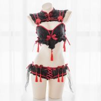 Retro Cheongsam Lingerie Set Sexy Cosplay Traditional Dress for Women Gothic Punk Little Devil Bra Set Fashion Maid Outfits