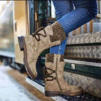 Woman Boots Thigh High Suede Warm Solid Color Knitting Patchwork Snow Boot Casual Lady Shoes Winter Mid-Calf Boot Mujer Footwear