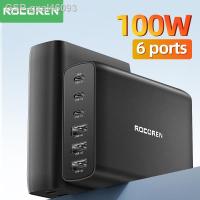 Gxal46093 Rocoren GaN 100W เครื่องชาร์จ USB 6พอร์ตแบบ C ชาร์จเร็ว USBC เดสก์ท็อปสำหรับ iPhone