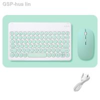 ❇Teclado Sem Fio E Mouse Conjunto Redondo บลูทูธ Hebraico Espanhol Francês Coreano Para Ios Ipad แอนดรอยด์ Windows Telefone Tablet